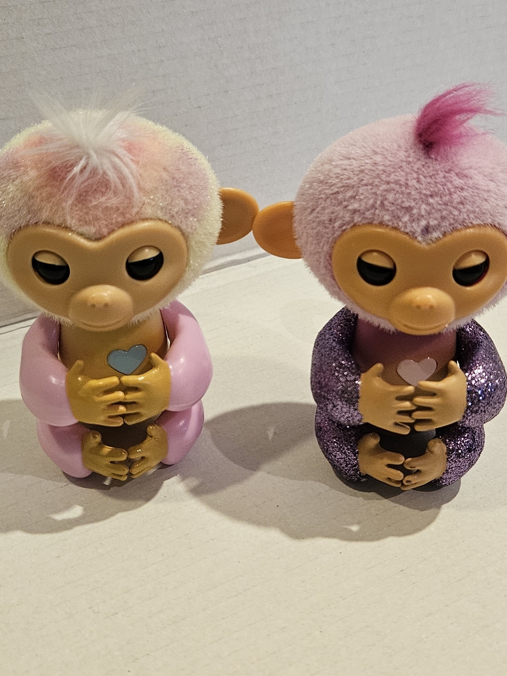 Lot of 2 WowWee Fingerlings Interactive Baby Monkeys - Pink Tie-Dye & Sparkle Pu